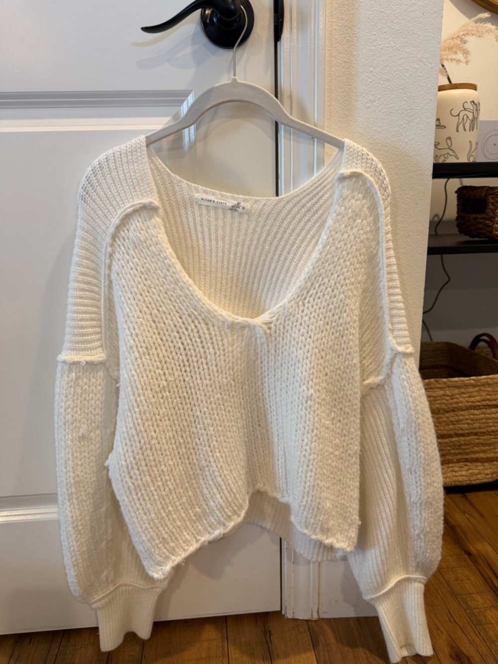 Altar'd State Cream V-Neck Chunky Knit Sweater